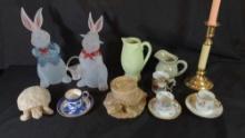 Satin Glass Rabbits China Porcelain cups saucers Creamers lot