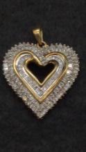 Gold over Sterling Silver Diamond Heart Shaped Pendant