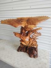 Large Carved Eagle Camphor wood 37" tall Wing Span 43"