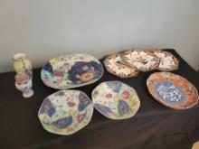 Assorted vintage oriental china, Davenport plates, platter and vase