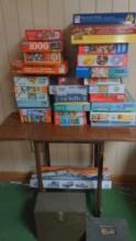 Vintage Metal drop leaf stand , puzzles, USS Arizona model