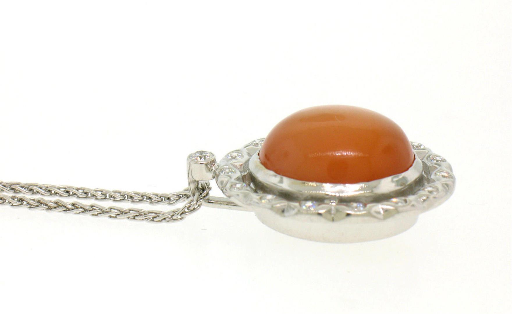 18k White Gold 7.59 ctw Peach Orange Bezel NATURAL Moonstone Diamond Halo Pendan