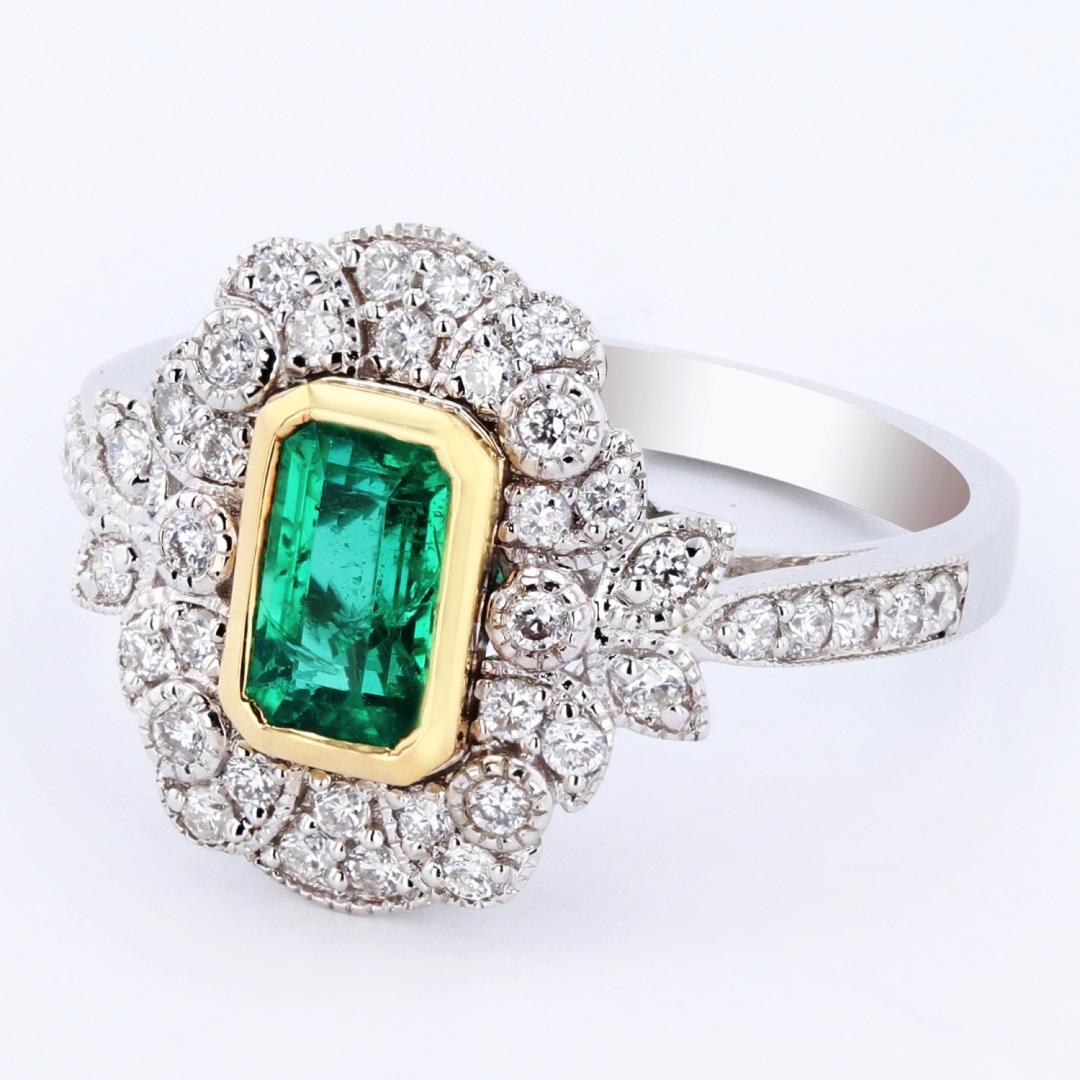0.87 ctw Emerald and 0.42 ctw Diamond 18K White and Yellow Gold Ring
