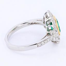 0.87 ctw Emerald and 0.42 ctw Diamond 18K White and Yellow Gold Ring