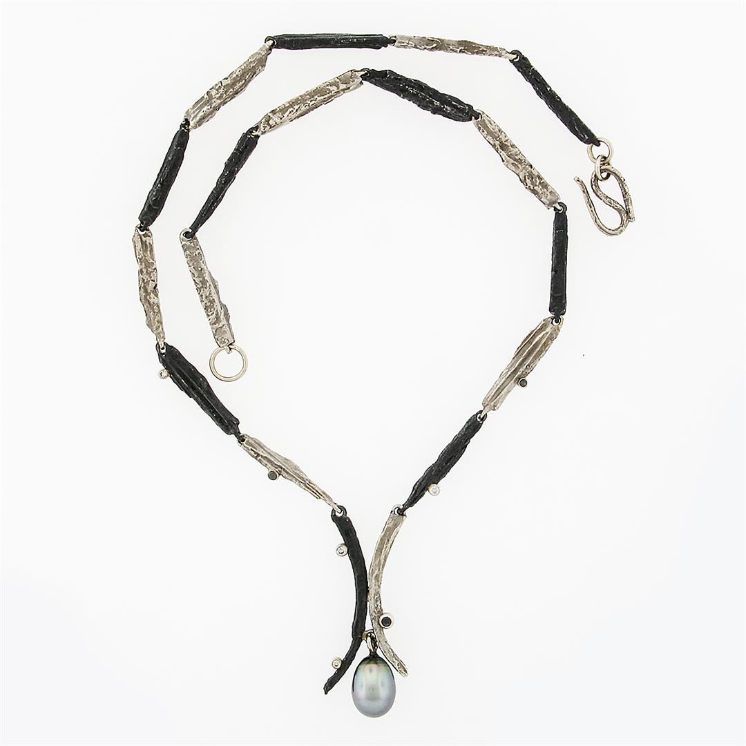 Sarah Graham Manzanita Cobalt Chrome 18k Gold Diamond & Tahitian Pearl Necklace