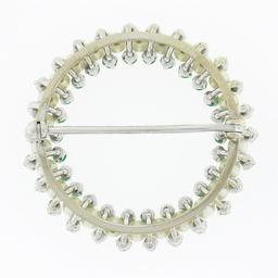 Vintage 14k Gold 1.60 ctw Round Diamond Emerald & White Pearl Circle Wreath Broo