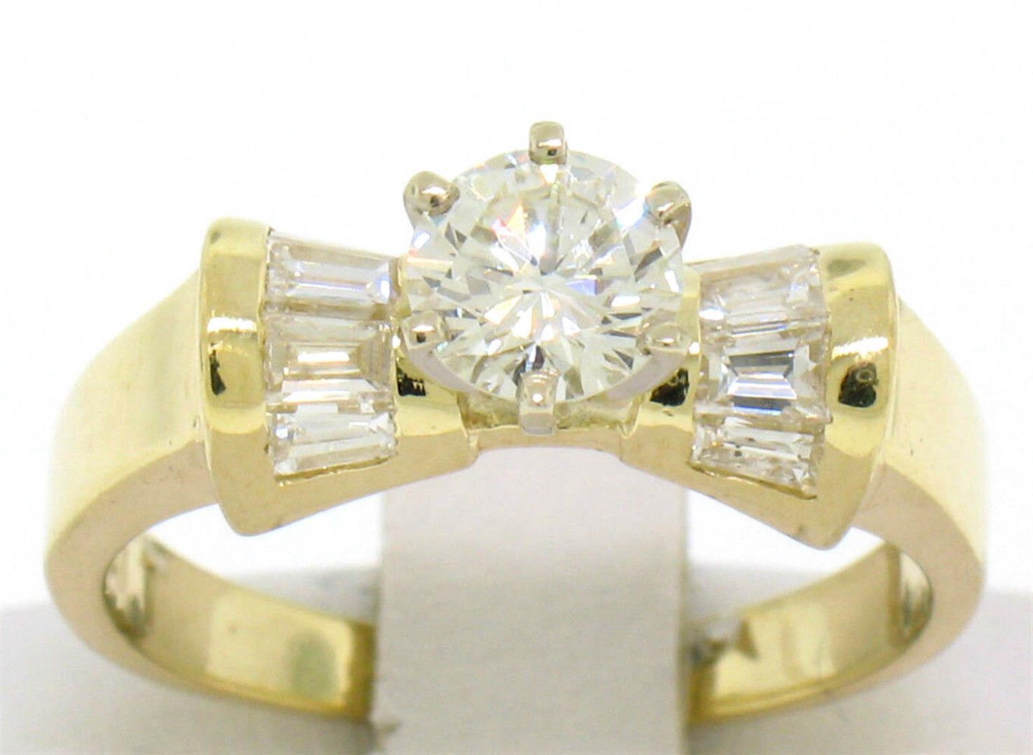 14k Yellow Gold 0.91 ctw Round Diamond Solitaire Channel Baguette Engagement Rin
