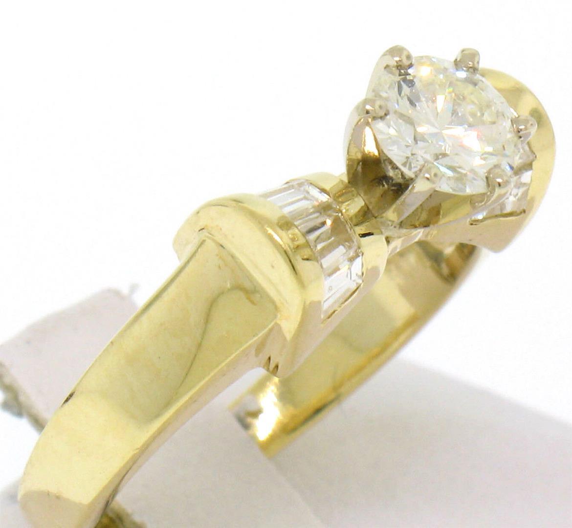 14k Yellow Gold 0.91 ctw Round Diamond Solitaire Channel Baguette Engagement Rin