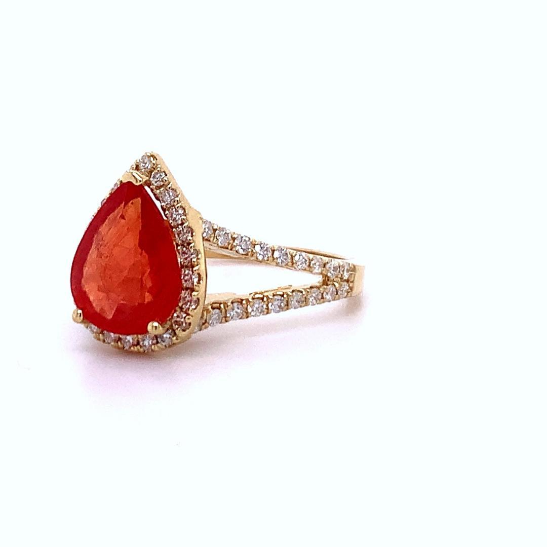 2.48 ctw Reddish Orange Sapphire and 0.45 ctw Diamond 18K Yellow Gold Ring