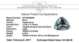 6.10 ct.Natural Trilliant Cut Aquamarine