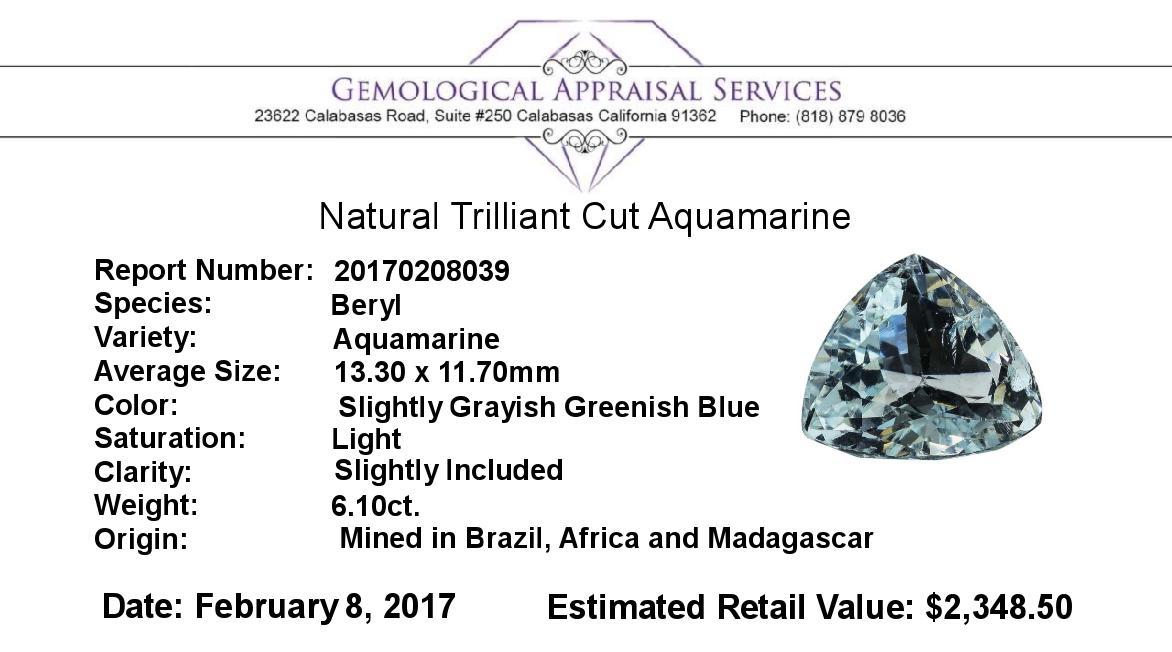 6.10 ct.Natural Trilliant Cut Aquamarine