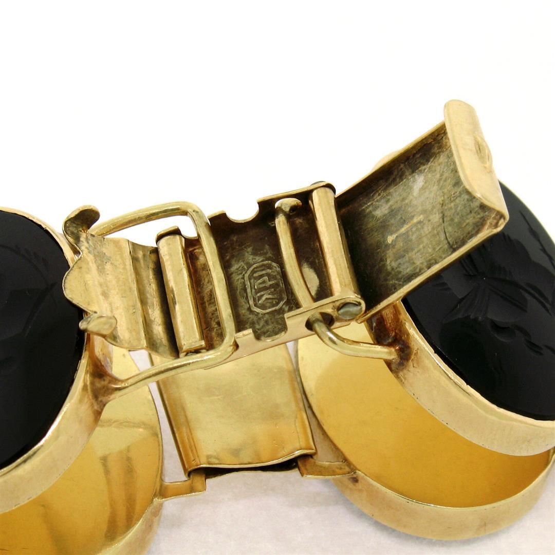Vintage 14K Gold Florentine Large Dark Carnelian Carved Intaglio Knight Bracelet