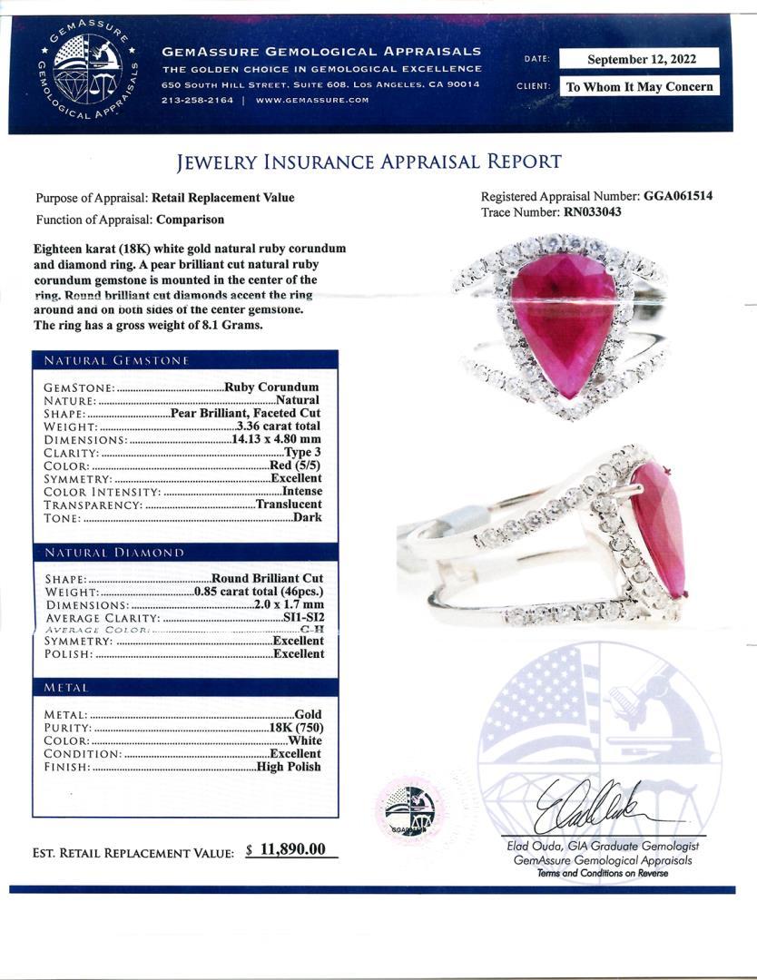 3.36 ctw Ruby and 0.85 ctw Diamond 18K White Gold Ring