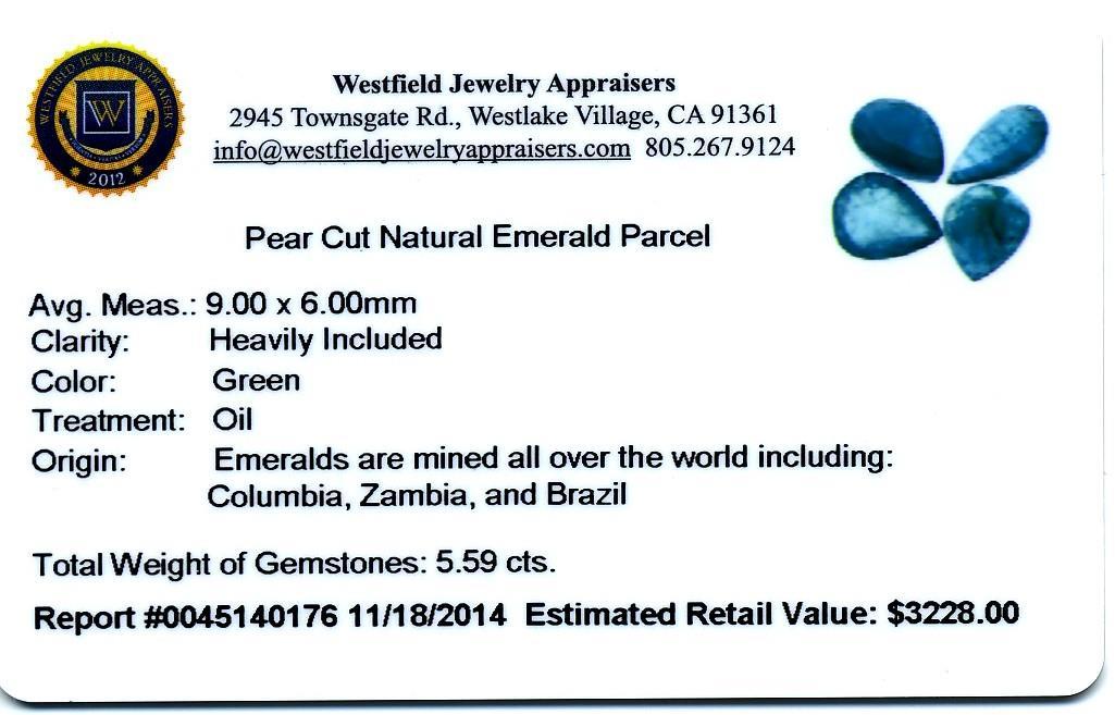 5.59 ctw Pear Cut Natural Emerald Parcel