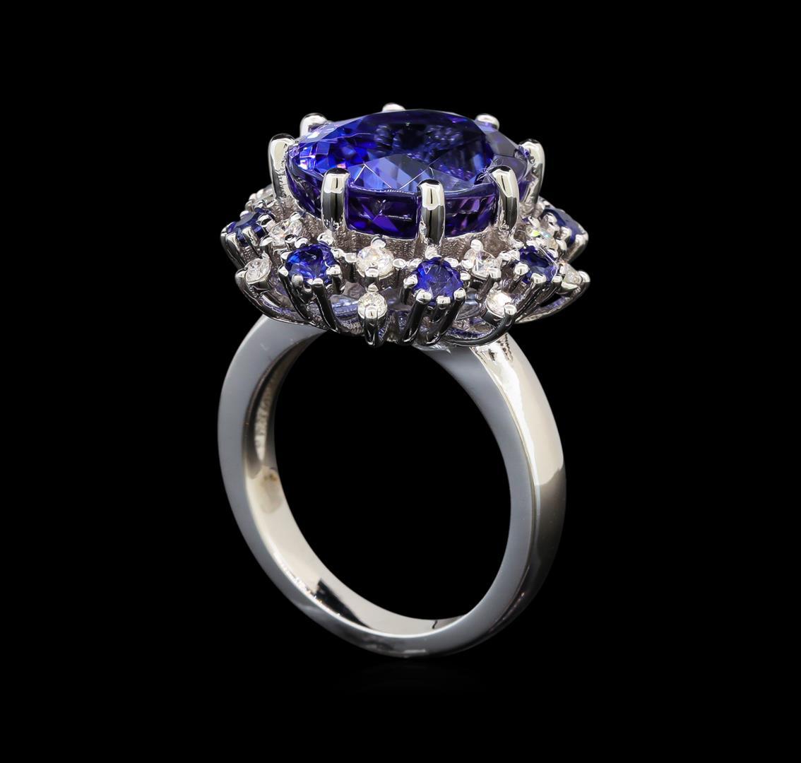 14KT White Gold 9.22 ctw Tanzanite, Sapphire and Diamond Ring