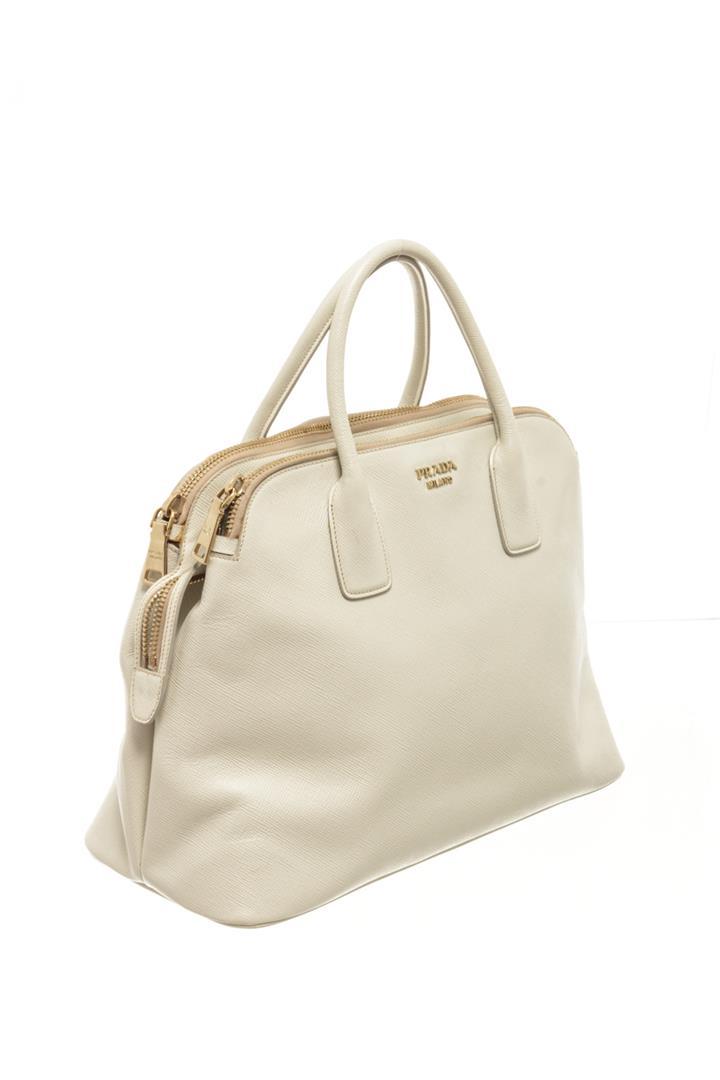 Prada White Leather Tote Bag