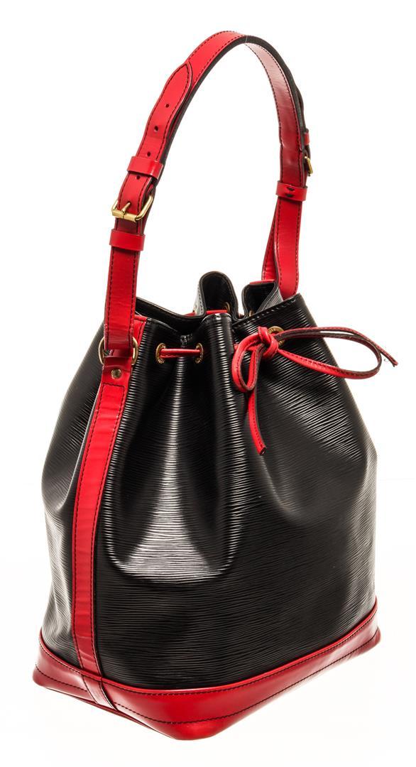 Louis Vuitton Black and Red Bicolor Epi Leather Noe Shoulder Bag