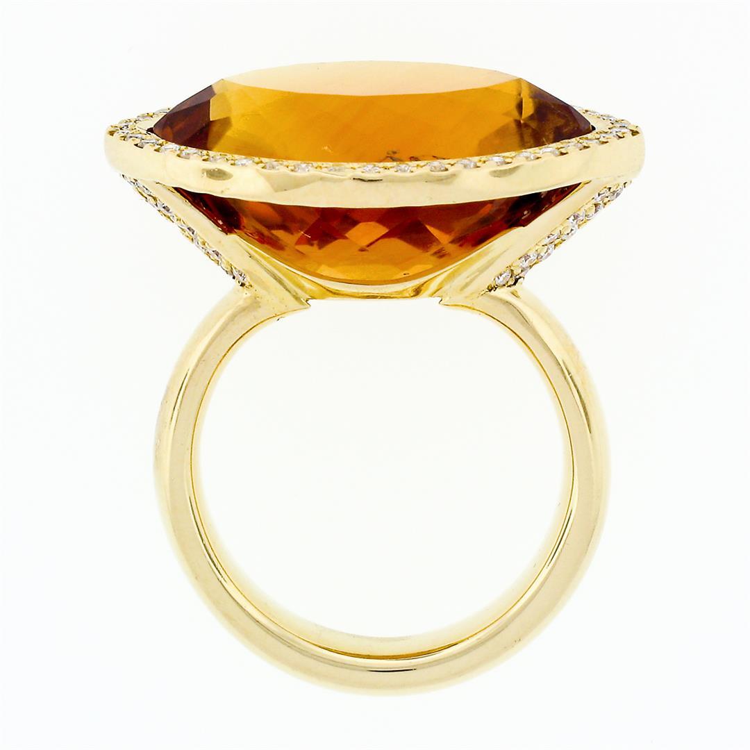 Estate 18K Gold Large Wide Citrine Diamond Halo Almond Eye Shaped Cocktail Ring