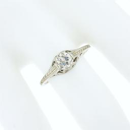 Antique 14k Gold 0.54 ctw GIA European Diamond Solitaire Filigree Engagement Rin