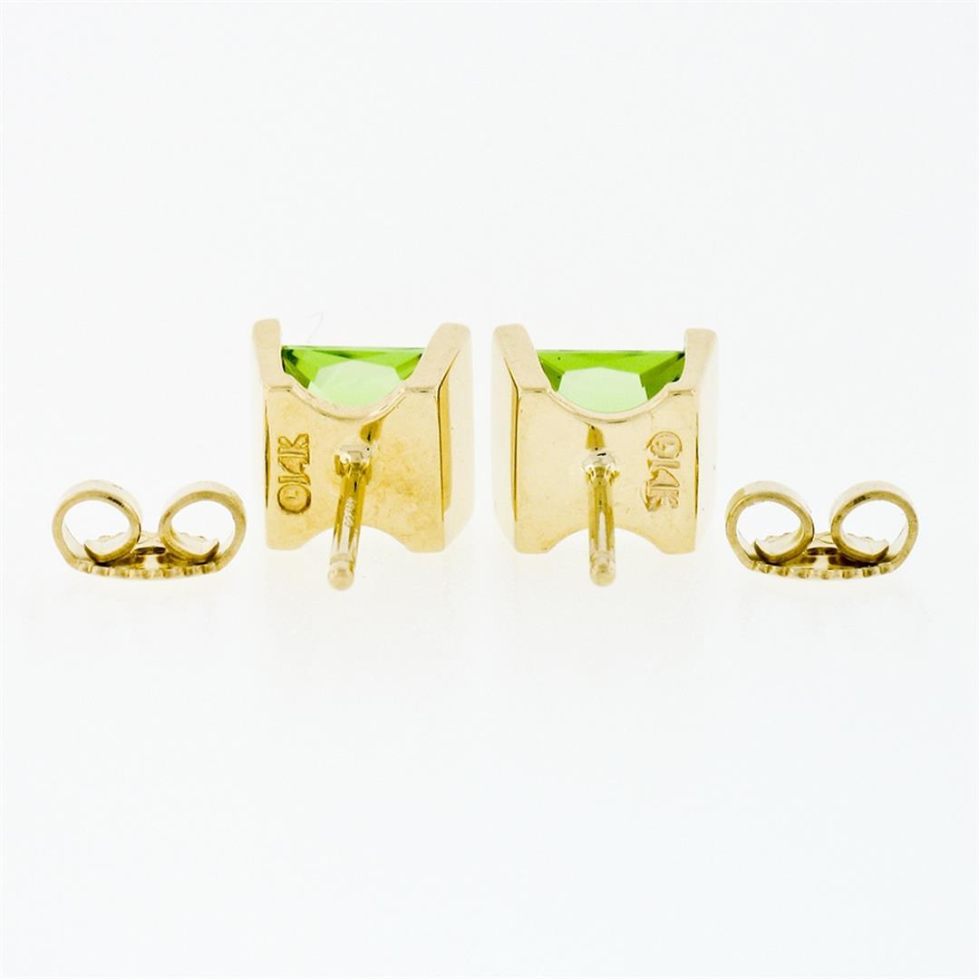 Classic 14K Yellow Gold 2.60 ctw Square Cut Channel Set Peridot Post Stud Earrin