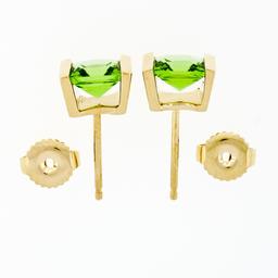 Classic 14K Yellow Gold 2.60 ctw Square Cut Channel Set Peridot Post Stud Earrin