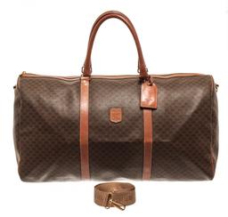 Celine Brown Coated Canvas Macadam Two Way Travel Bag