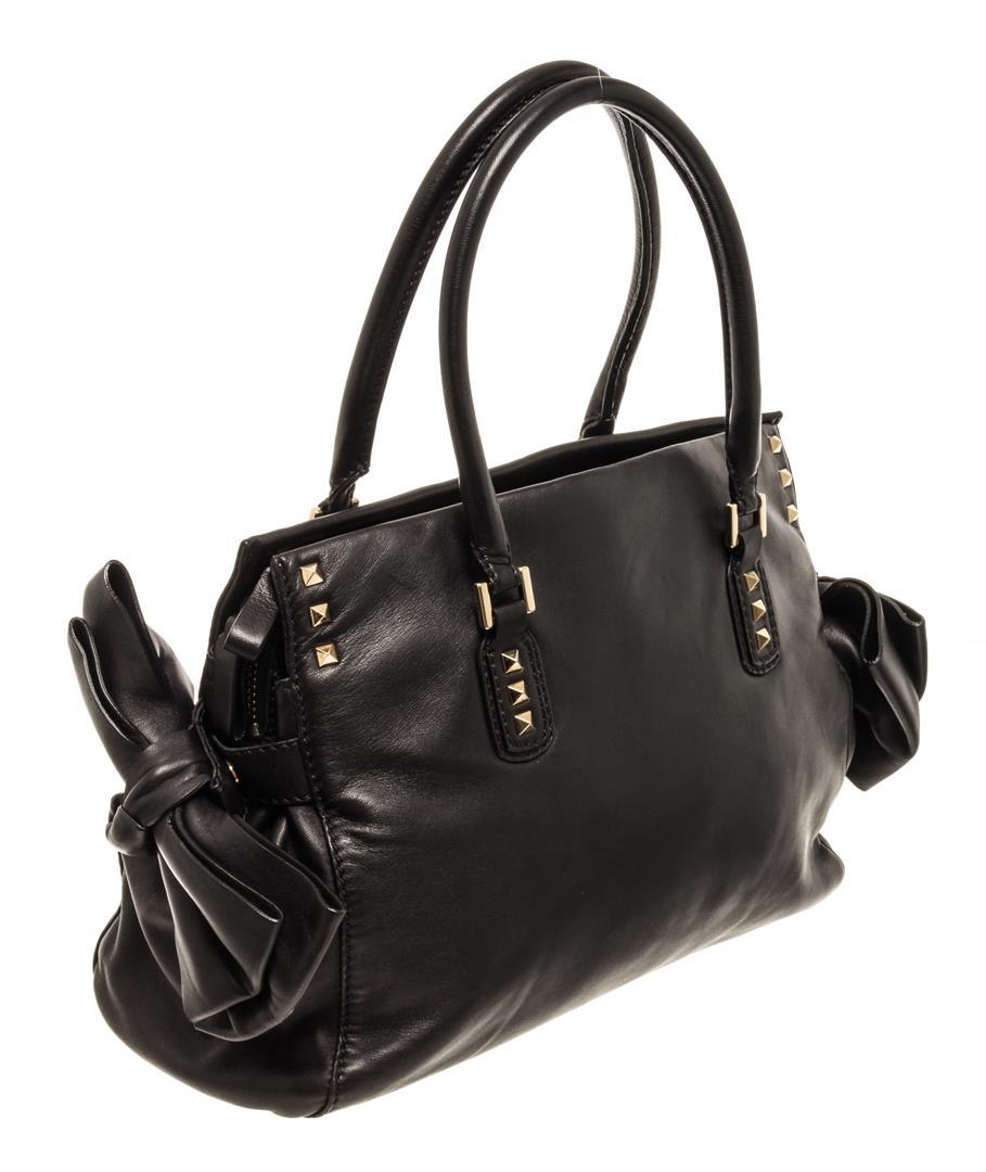 Valentino Black Leather Bow Convertible Handbag