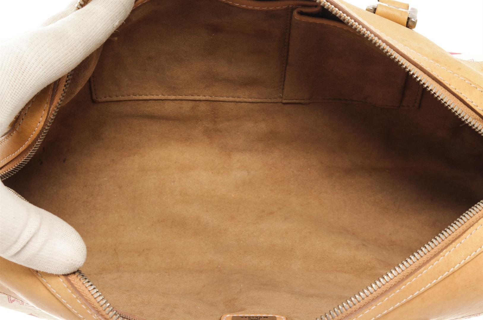 MCM Duffle Mini In White/Tan Coated Canvas Shoulder Bag