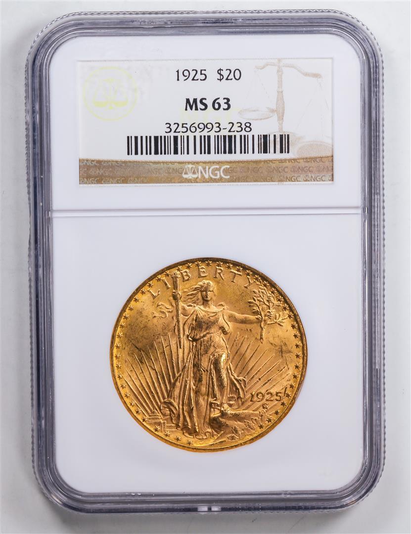 1925 $20 Double Eagle Gold Coin NGC MS63