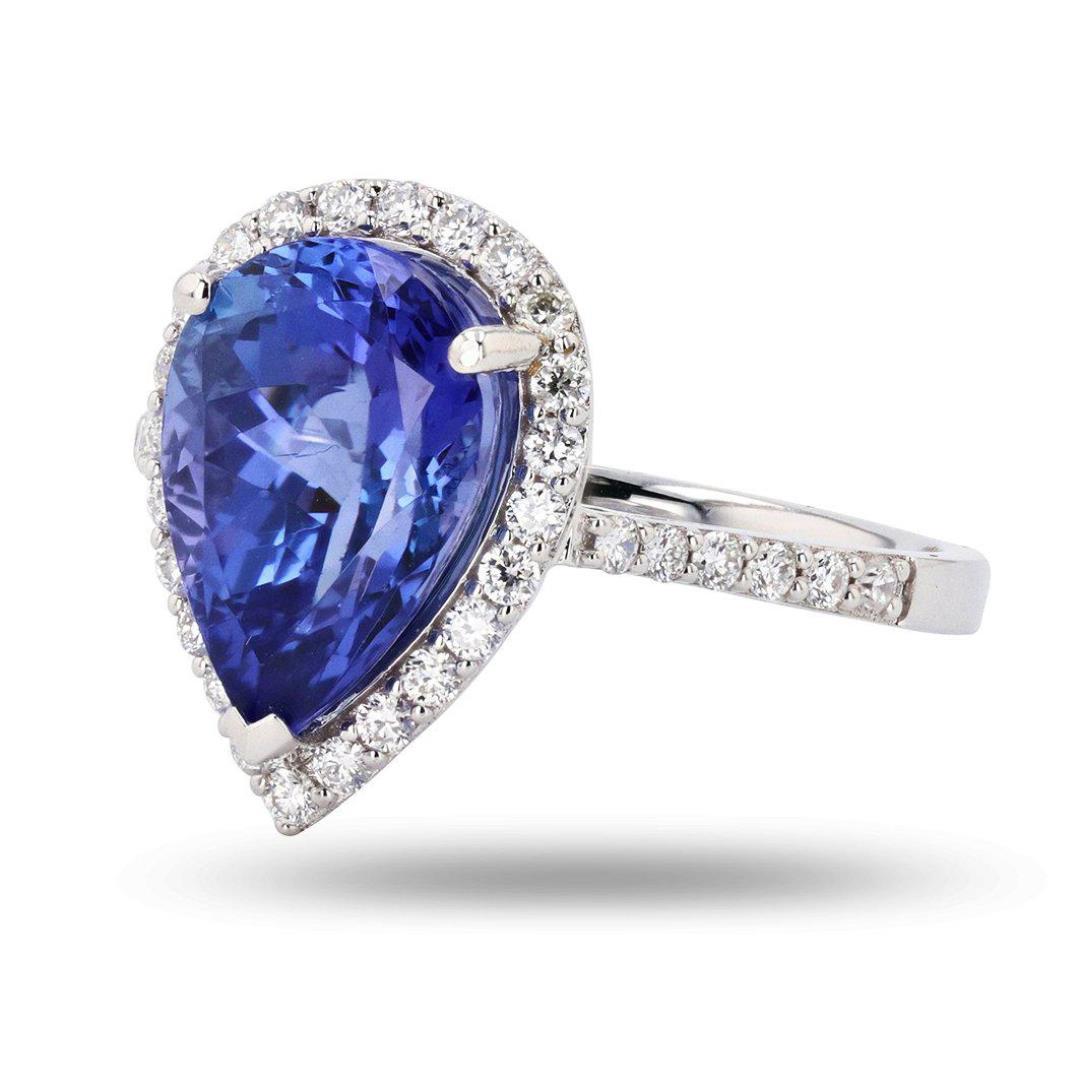 3.93 ctw Tanzanite and 0.38 ctw Diamond 18K White Gold Ring