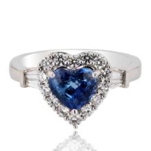 1.52 ctw UNHEATED Blue Sapphire and 0.40 ctw Diamond 18K White Gold Ring (GIA CE