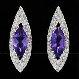 Custom 18k White Gold 3.50 ctw Marquise Amethyst & Diamond Large Stud Earring