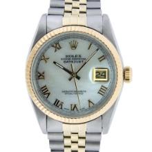 Rolex Mens 2 Tone White Roman Datejust Wristwatch 36MM