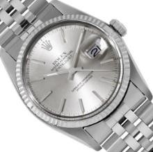 Rolex Mens Stainless Steel 36MM Silver Index White Gold Fluted Bezel Datejust Wr