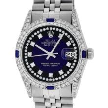 Rolex Mens Stainless Steel Diamond Lugs Blue Vignette And Sapphire Datejust Wris