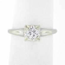 Vintage 14k White Gold 0.32 ctw Illusion Prong Diamond Solitaire Engagement Ring