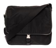 Prada Black Nylon Saffiano Trimmed Tessuto Messenger Bag