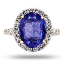 4.77 ctw Tanzanite and 1.71 ctw Diamond 18K White Gold Ring