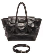 Prada Glace Black Calf Leather Flap Shoulder Bag