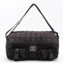 Chanel Black Quilted Nylon Sport Line Double Pocket Medium Messenger Bag