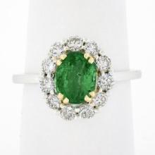 NEW Classic 18K TT Gold 2.11 ctw Oval Emerald Solitaire w/ Round Diamond Halo Ri