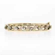 Vintage 14k Gold 0.94 ctw Round Diamond Infinity Open Work Hinged Bangle Bracele