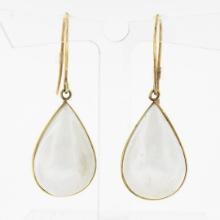 14k Yellow Gold Large Pear Bezel Set White Mabe Pearl Tear Drop Dangle Earrings