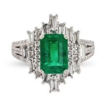 1.97 ctw Emerald and 1.19 ctw Diamond Platinum Ring