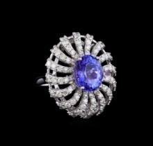 4.17 ctw Tanzanite and Diamond Ring - 14KT White Gold