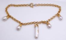 Italian 18K Gold Pearl & Diamond Designer Necklace