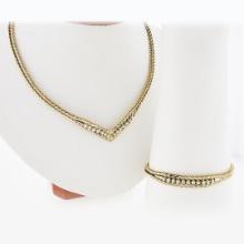 Fancy Italian 14k Gold Diamond V Link Chevron Necklace & Matching Bracelet Set