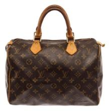 Louis Vuitton Brown Monogram Canvas Leather Speedy 30 Satchel Bag