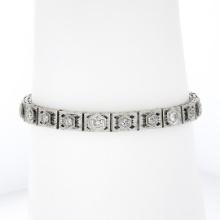 Antique Art Deco 14k White Gold 0.80 ctw European Diamond Filigree Line Bracelet