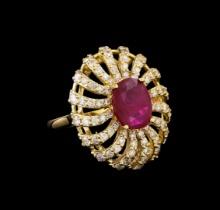 GIA Cert 3.23 ctw Ruby and Diamond Ring - 14KT Yellow Gold